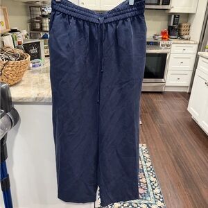 Kobi Halperin Louise Linen Tencel Drawstring Wide Leg Pants Size M Navy